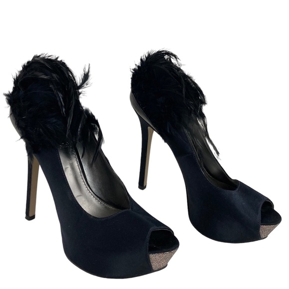 Enzo Angiolini black feather peep toe pumps - Picture 3 of 9